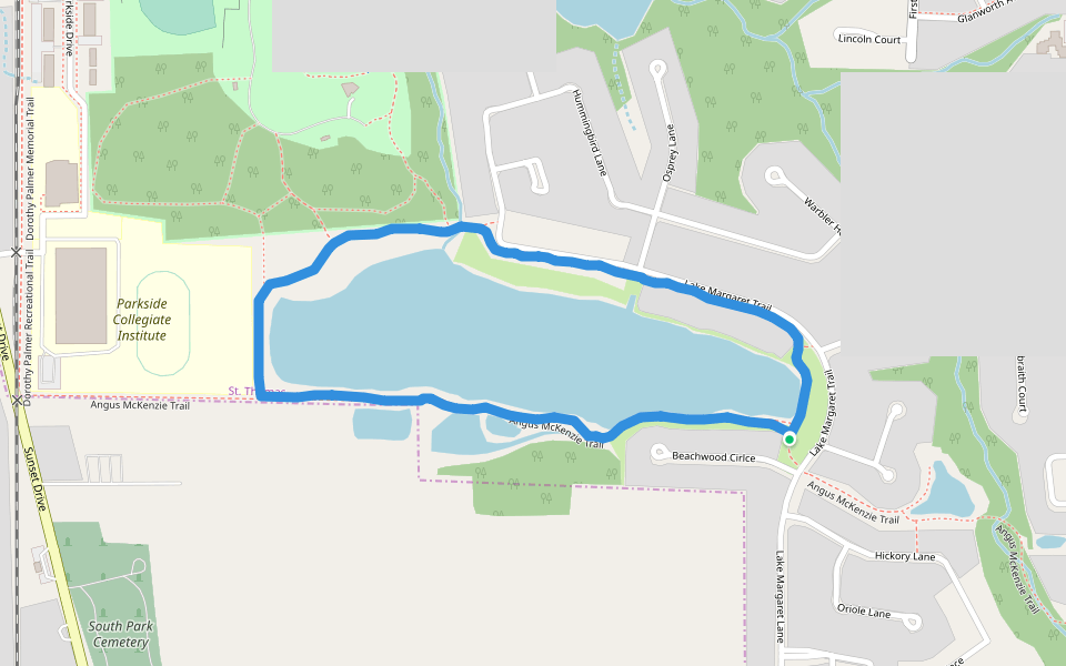 Pinafore Park walking route map in St. Thomas