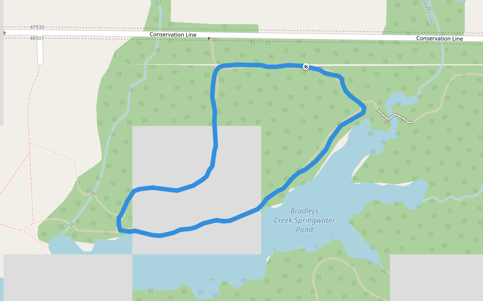 Bradleys Creek;Springwater Pond walking route map in Aylmer