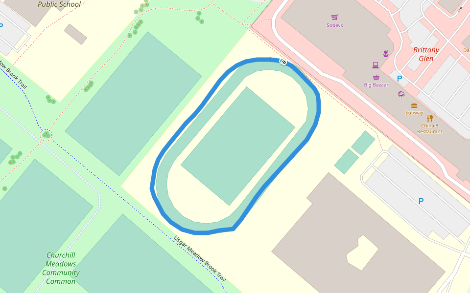 Churchill Meadows Community Common walking route map in Mississauga