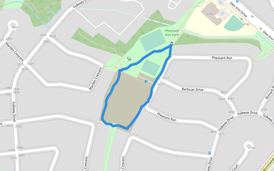 Pheasant Run Park walking route map in Mississauga
