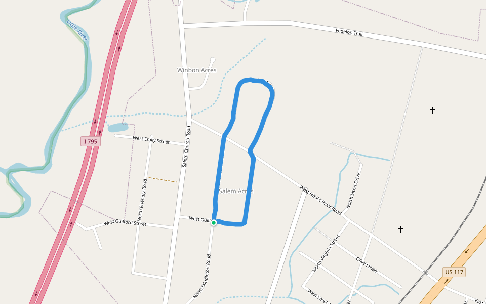 Salem Acres walking route map in Goldsboro