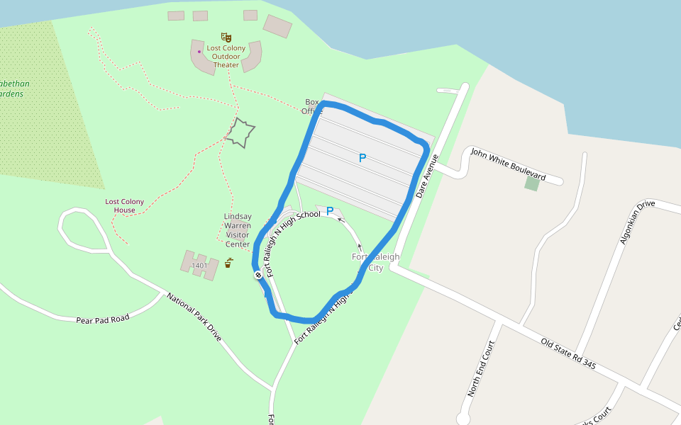 Fort Raleigh National Historic Site walking route map in Manteo