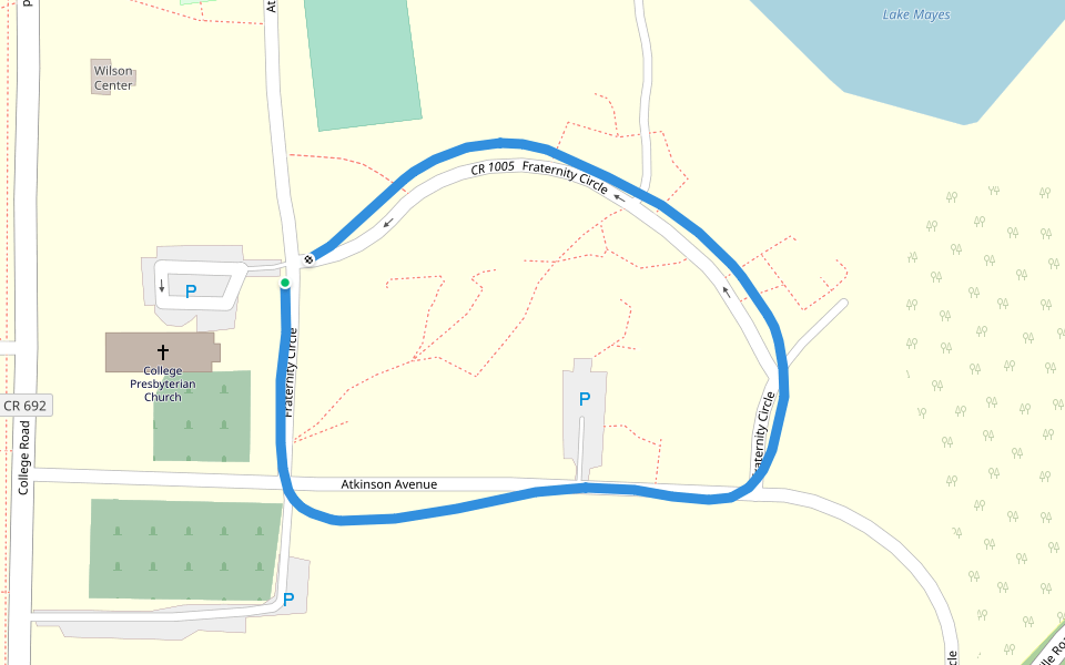 Hampden-Sydney College walking route map in Farmville