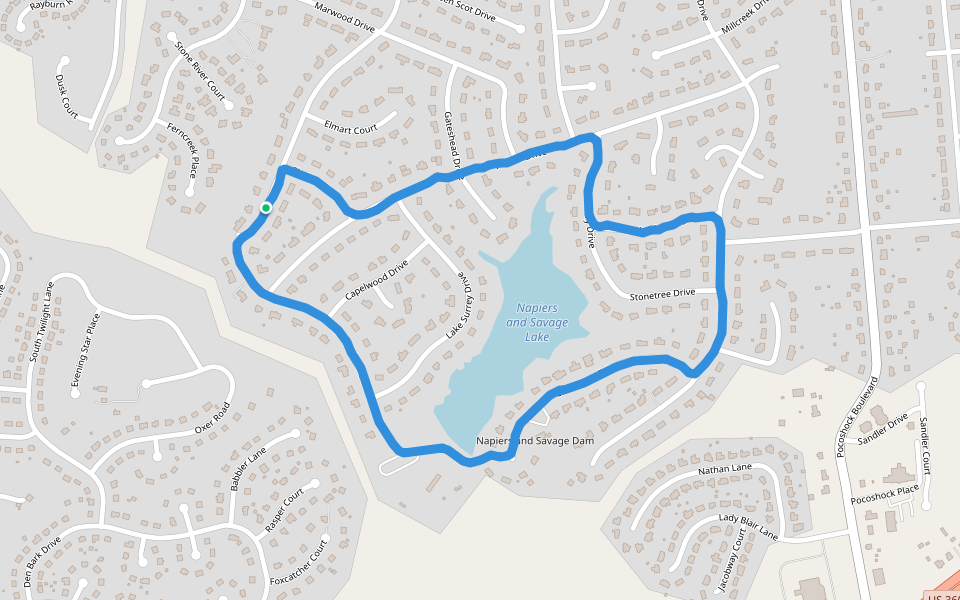 Napiers and Savage Lake walking route map in Richmond