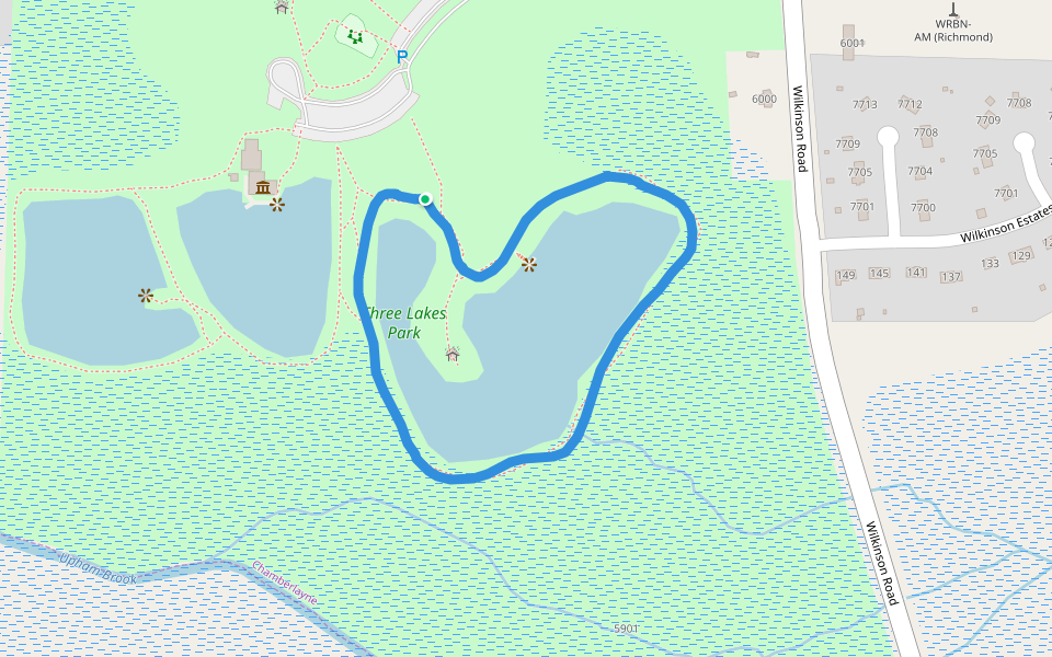 Three Lakes Park walking route map in Richmond
