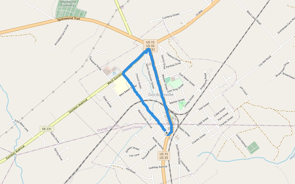 Gordonsville walking route map in Gordonsville