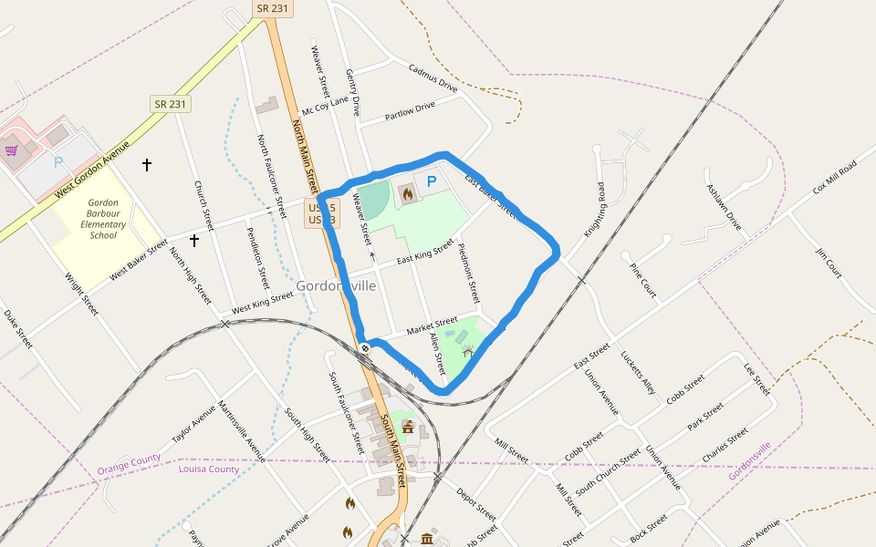 Gordonsvill Volunteer Fire Company Fairground - Verling Park walking route map in Gordonsville