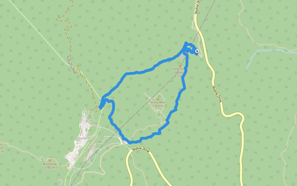 Stony Man Lookout walking route map in Luray