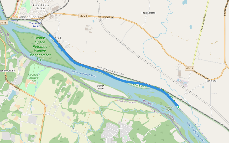 C&O Canal Trail walking route map in Tuscarora
