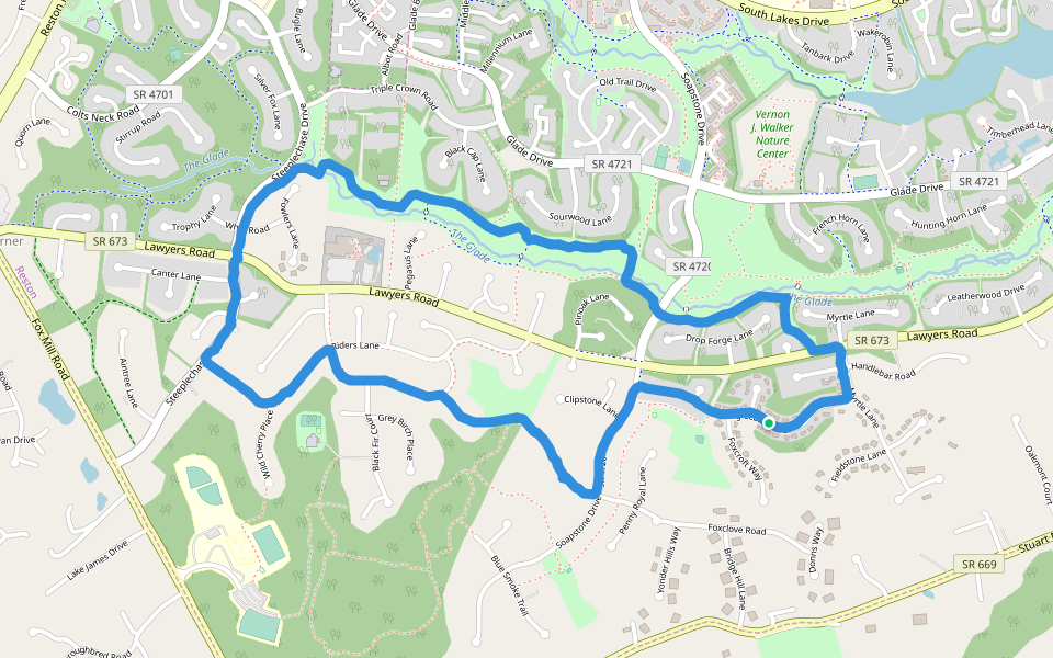 Running Cedar Park walking route map in Reston