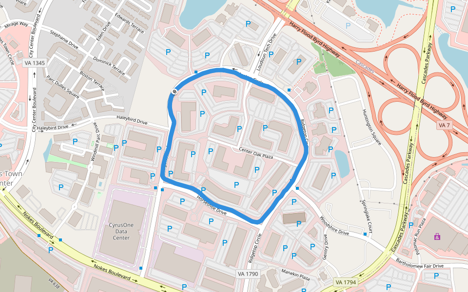 Ridgetop Circle walking route map in Sterling