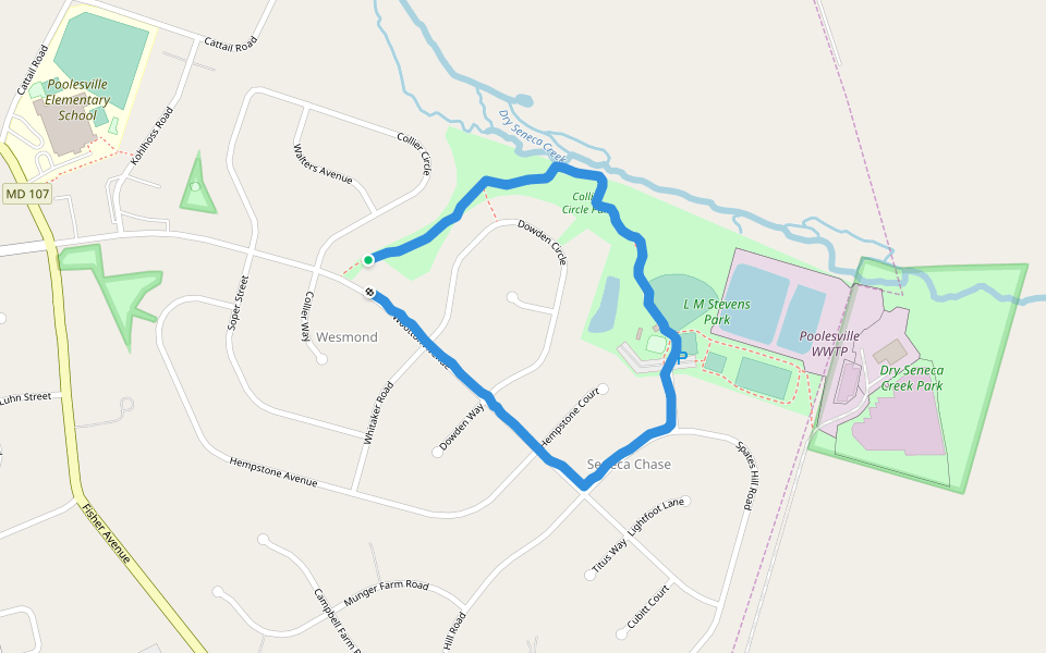 Collier Circle Park walking route map in Poolesville