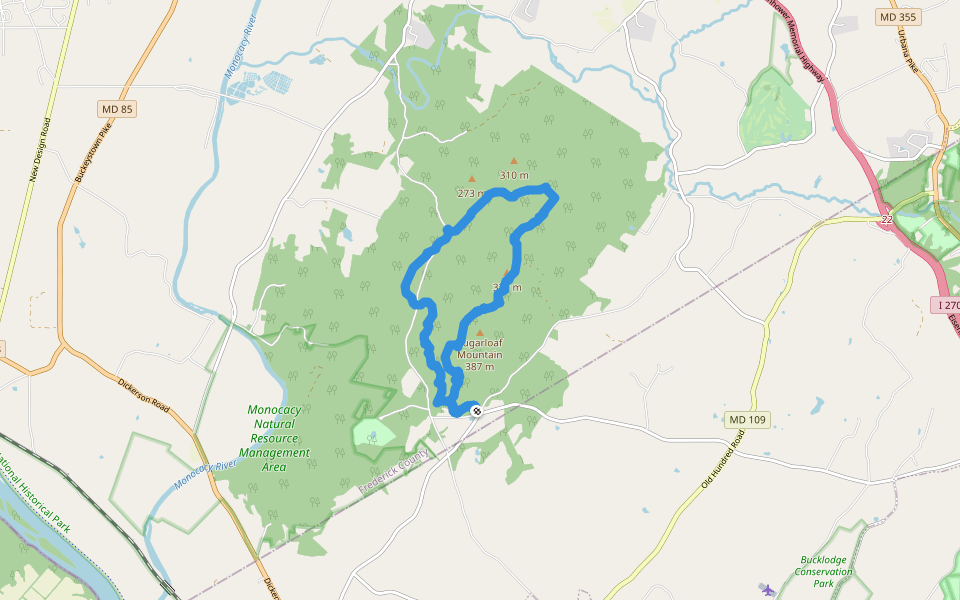 Mountain Loop Trail walking route map in Dickerson