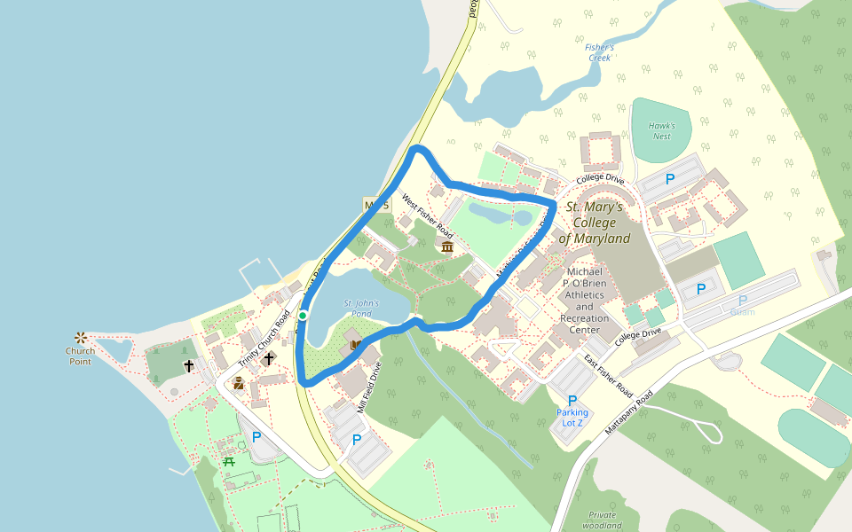 St. Mary's College of Maryland walking route map in Saint Marys City