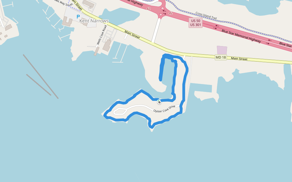 Oyster cove one loop walking route map in Grasonville