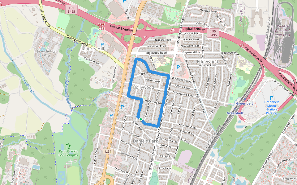 Hollywood Playground walking route map in College Park