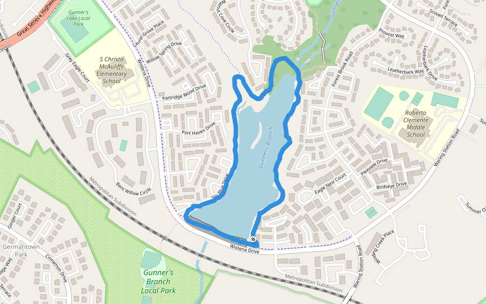 Gunners Branch walking route map in Germantown