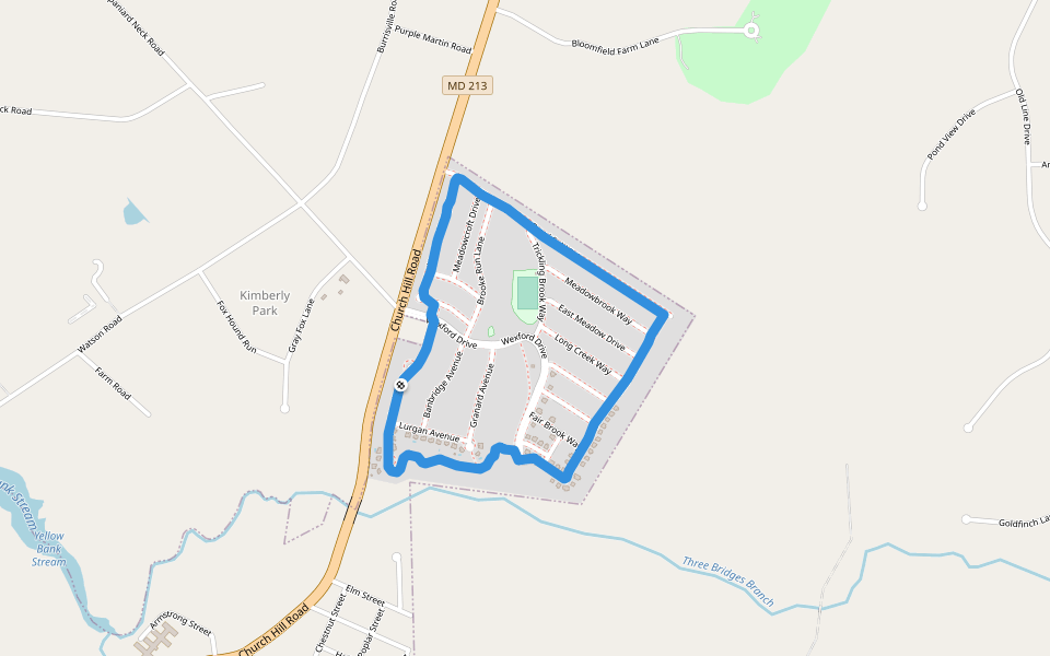North Brook walking route map in Centreville