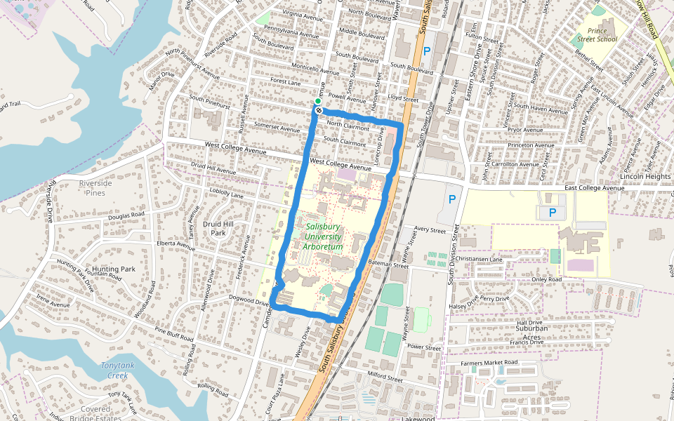 Salisbury University Arboretum walking route map in Salisbury