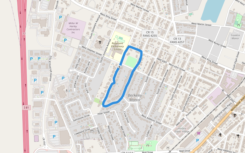 Roush Field walking route map in Martinsburg