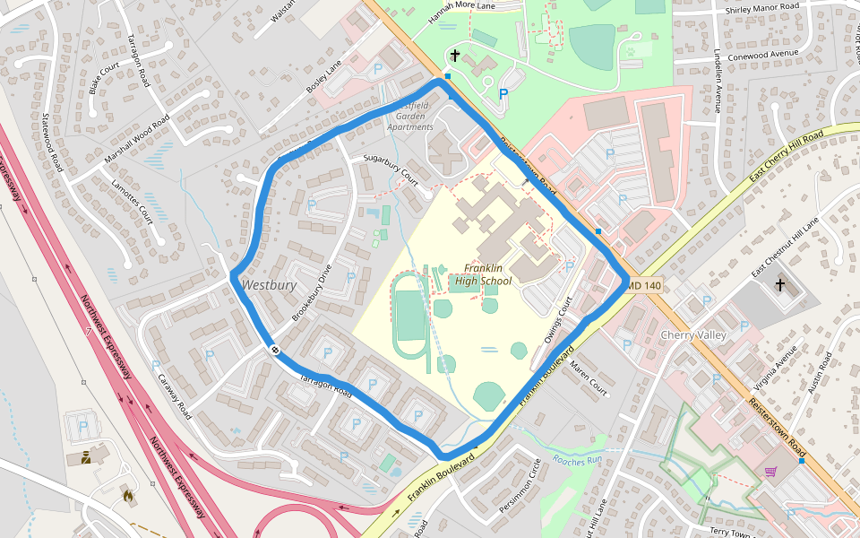 Hannah More Park walking route map in Reisterstown