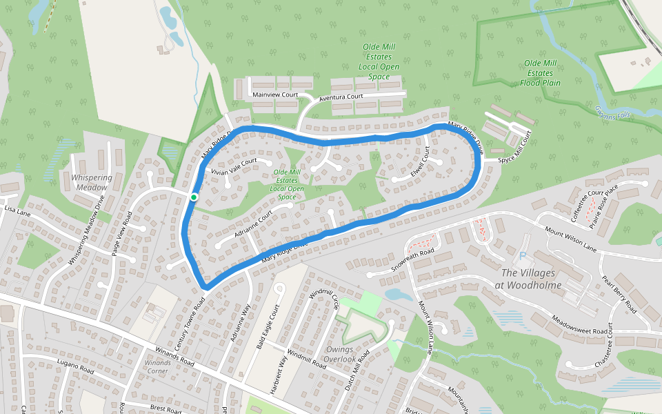 Olde Mill Estates Local Open Space walking route map in Randallstown