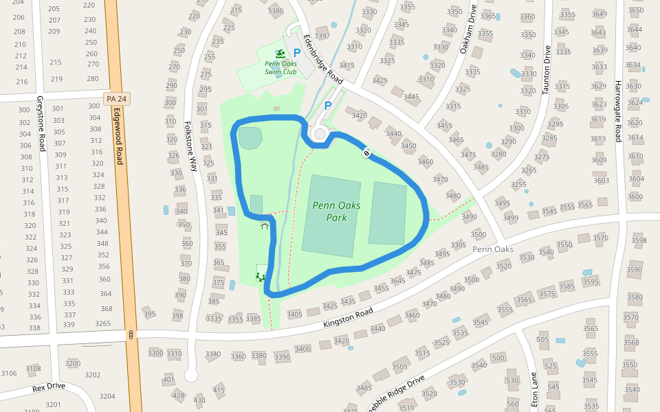 Penn Oaks Park walking route map in York