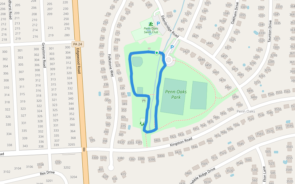 Penn Oaks Park walking route map in York