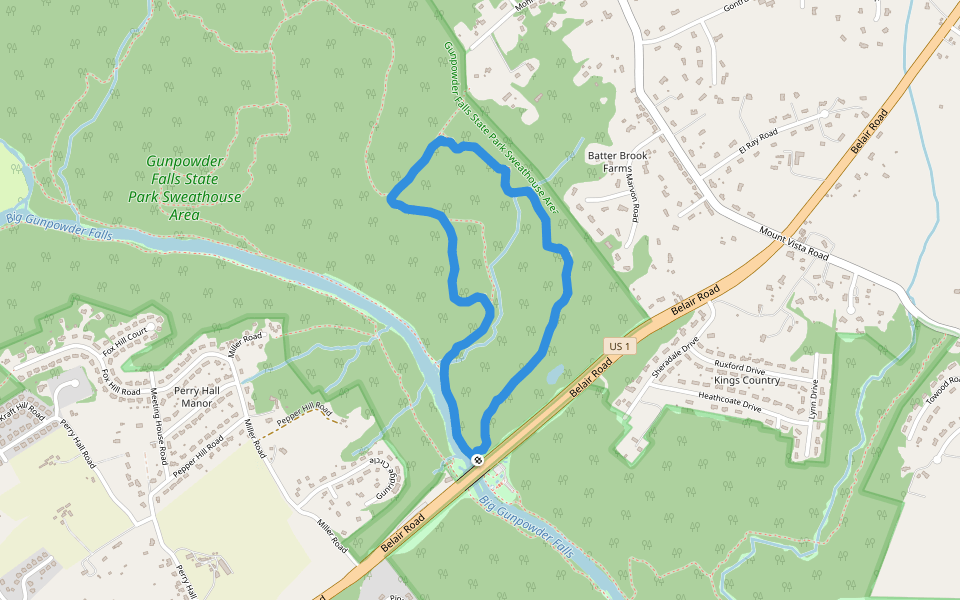 Gunpowder Falls State Park Sweathouse Area - Stocksdale Trail walking route map in Kingsville