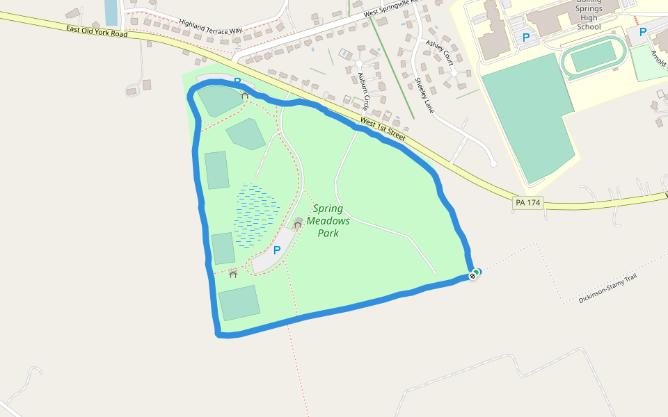 Spring Meadows Park walking route map in Boiling Springs