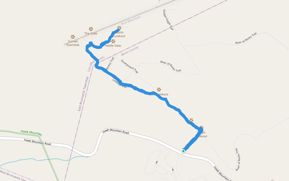 Hawk Mountain,South Lookout - Lookout Trail walking route map in Kempton