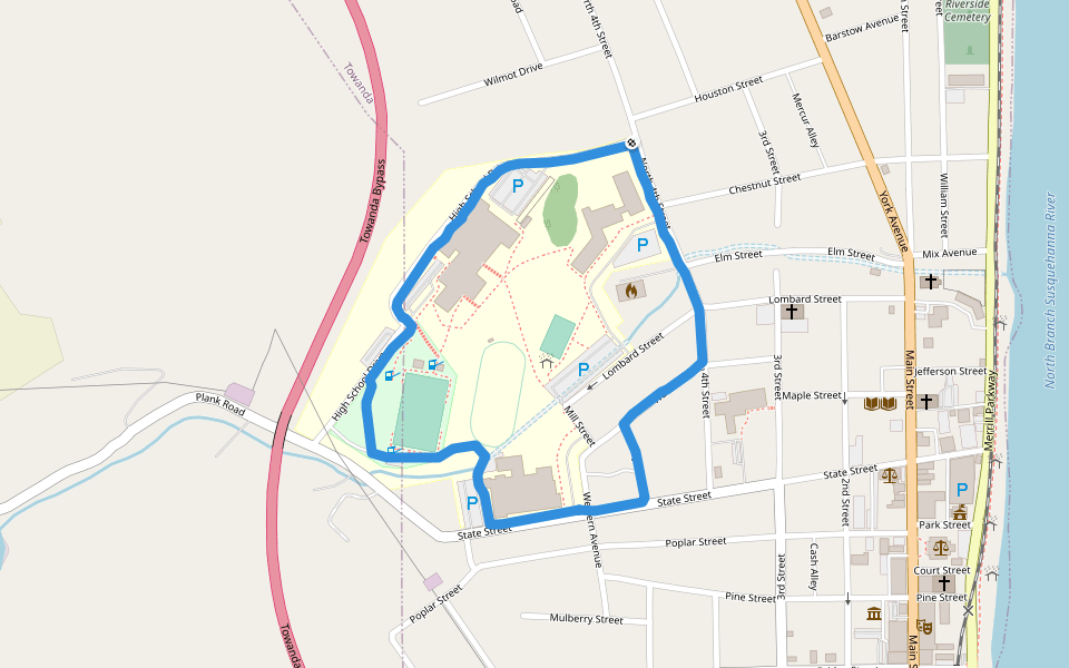 Endless Mountains Memorial Stadium walking route map in Towanda