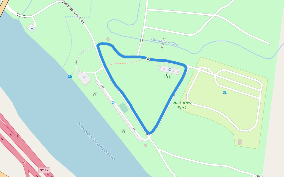 Hickories Park walking route map in Owego