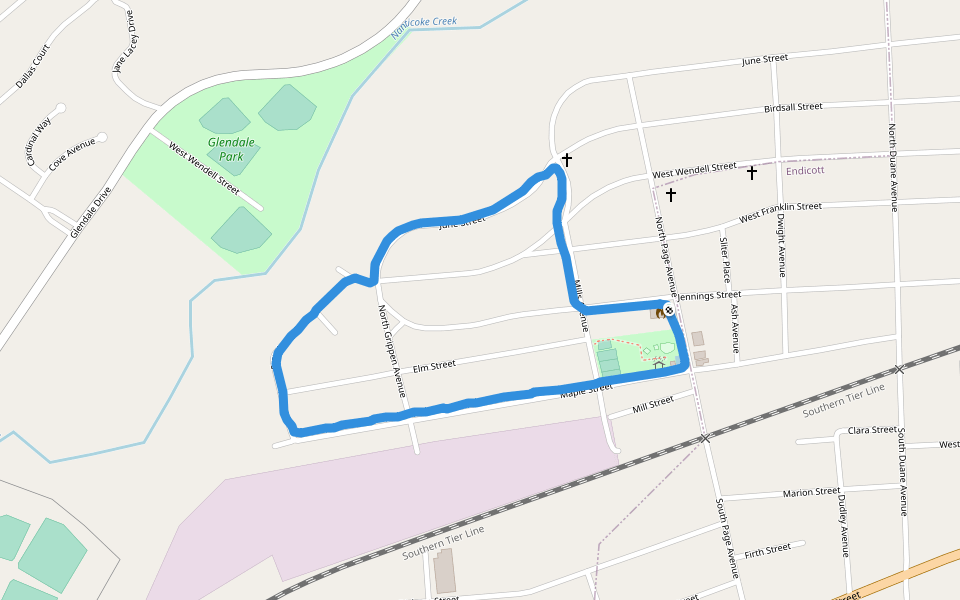 West Endicott Park Carousel walking route map in Endicott