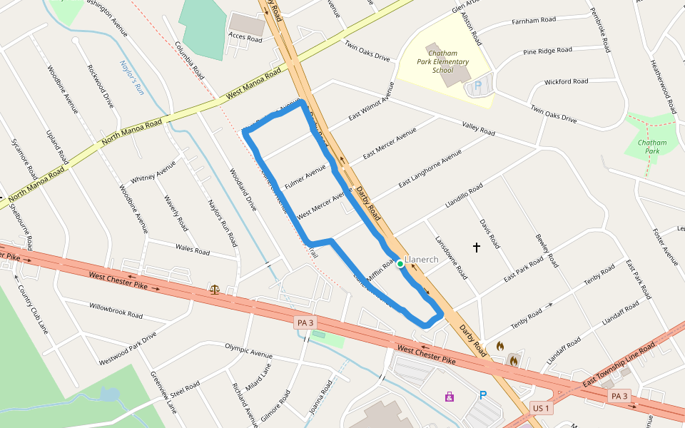 Chatham Park Elementary School walking route map in Havertown