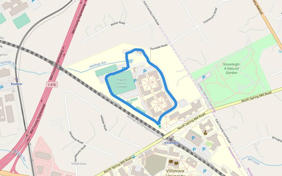 Villanova University walking route map in Villanova