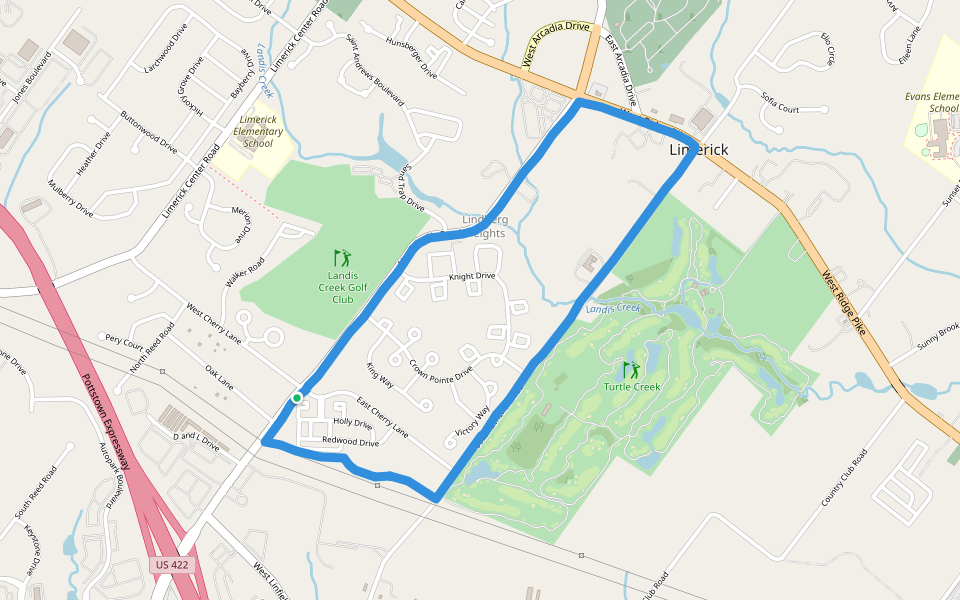 Landis Creek walking route map in Royersford