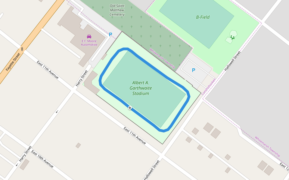 Albert A. Garthwaite Stadium walking route map in Conshohocken