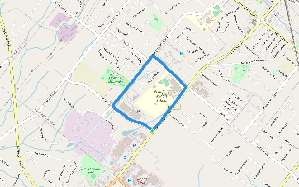 John S. Clemens Memorial Park walking route map in Hatfield
