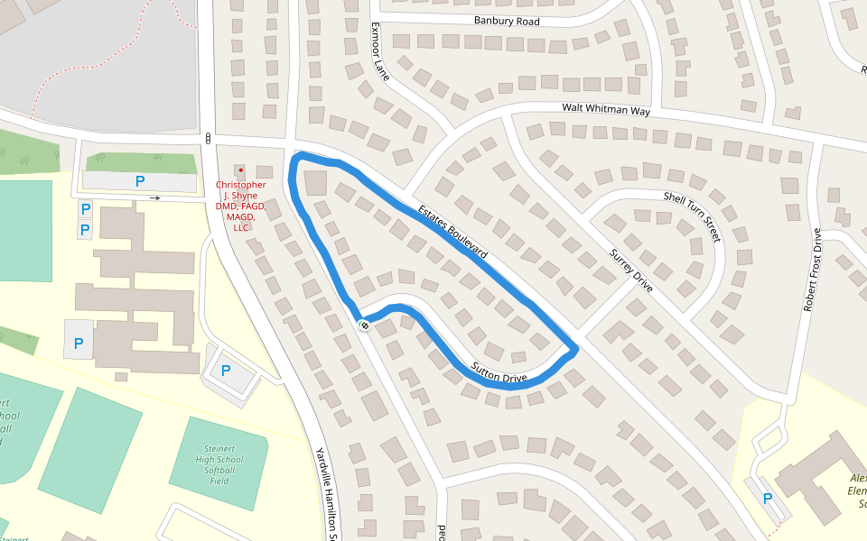 Sutton Drive walking route map in Hamilton Township