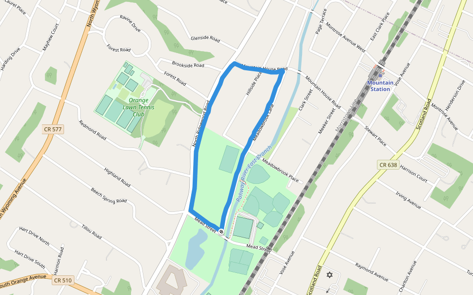 Duck Pond walking route map in South Orange Village