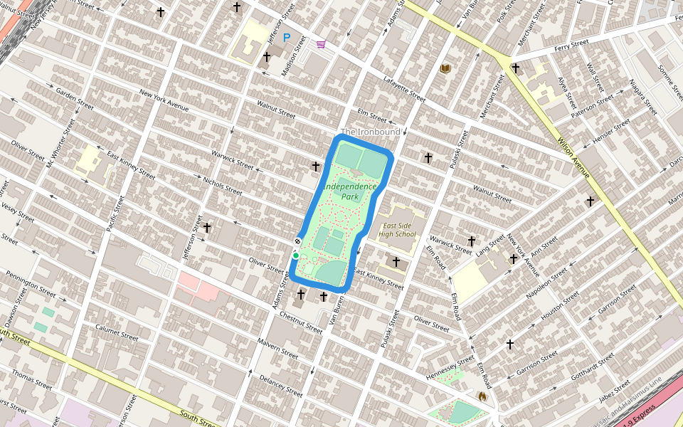 Independence Park walking route map in Newark
