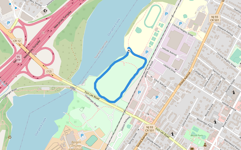 Overpeck Creek walking route map in Leonia