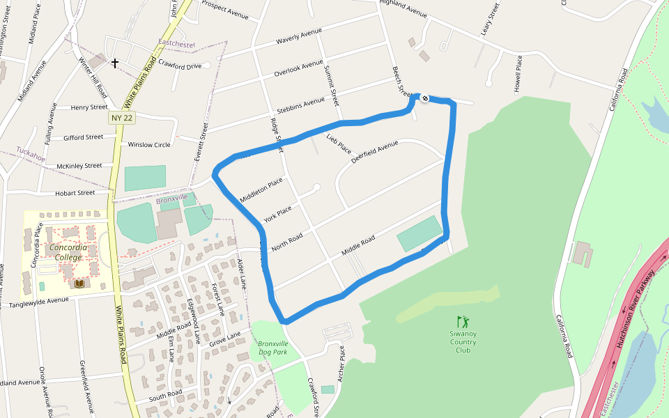 Siwanoy Blvd walking route map in Eastchester