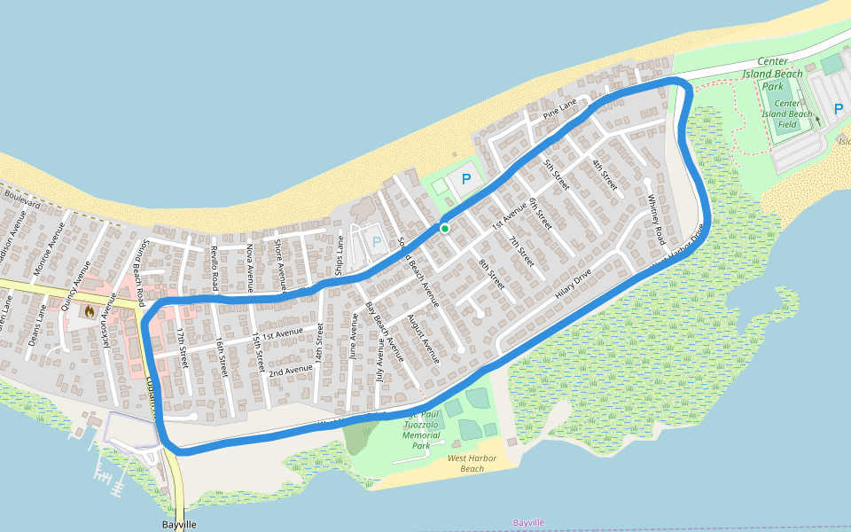 Oyster Bay walking route map in Bayville
