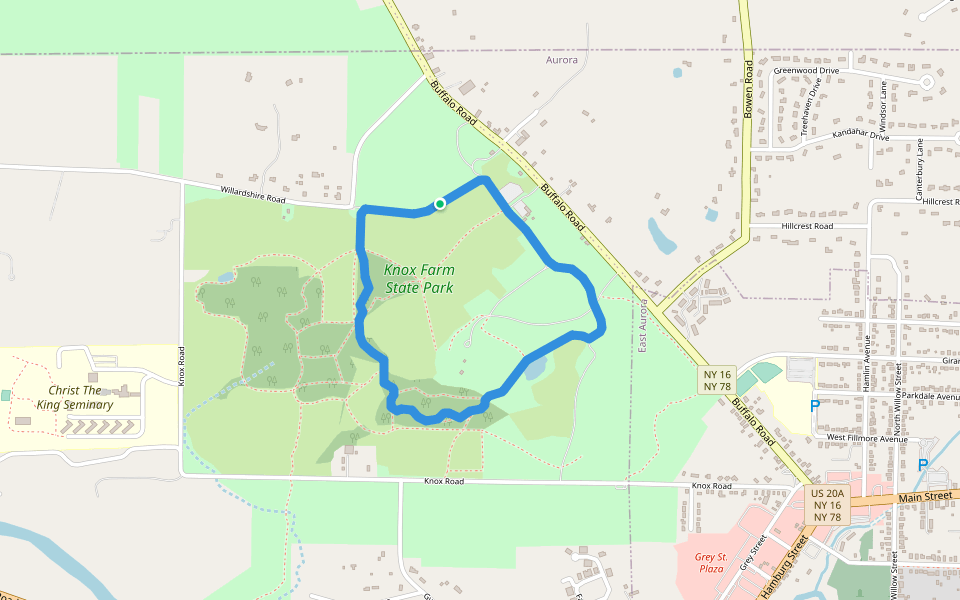 Knox Farm State Park walking route map in East Aurora