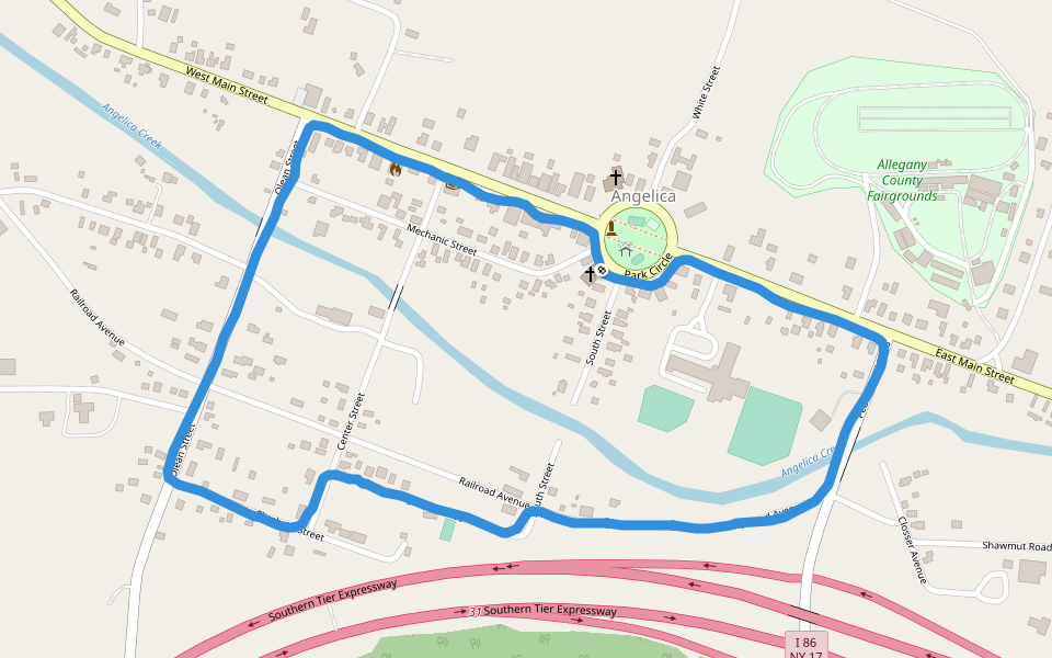 Angelica walking route map in Angelica