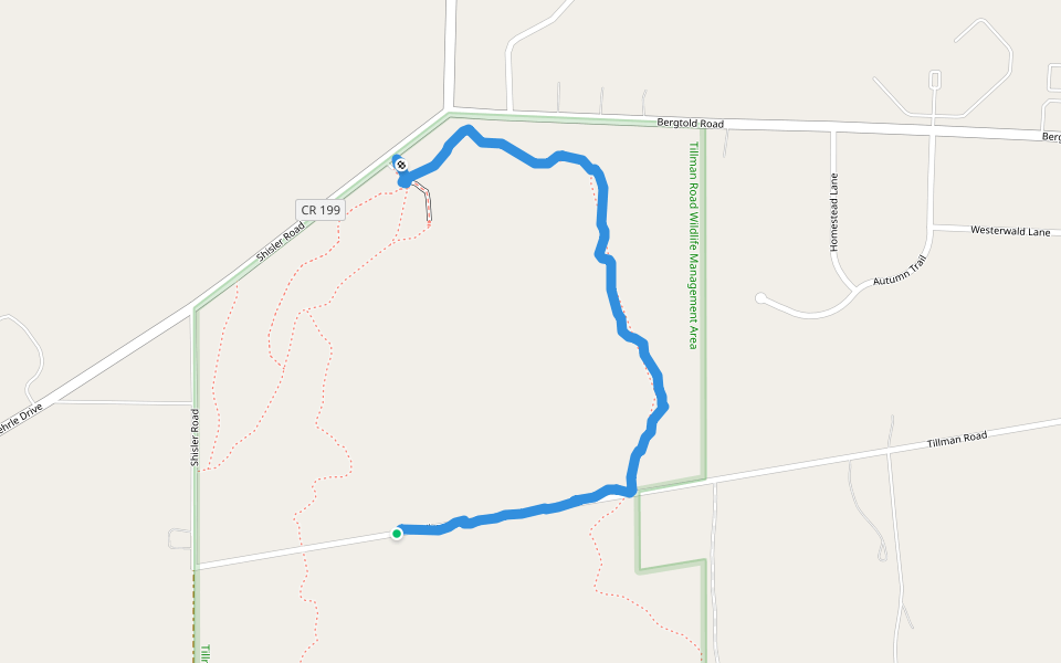 Tillman Road Wildlife Management Area walking route map in Clarence