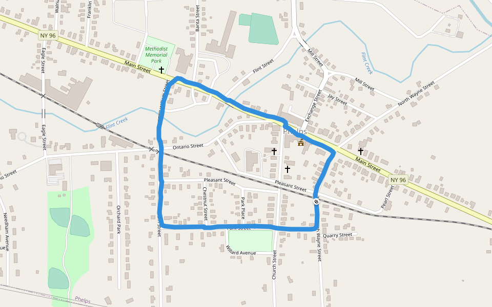 Phelps walking route map in Phelps