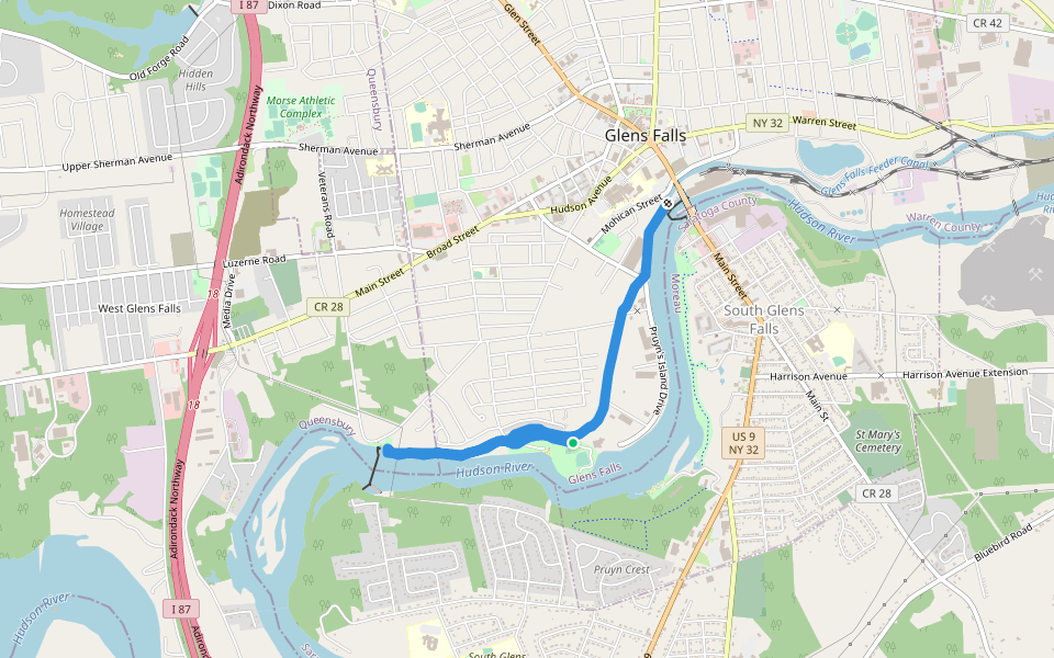 Feeder Canal Trail walking route map in Queensbury